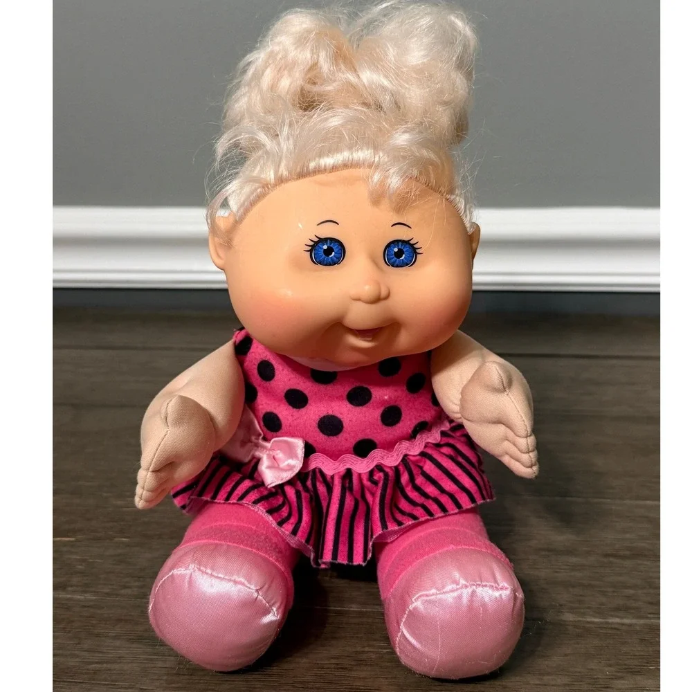Cabbage Patch Kids 2011 Jakks Blonde Baby Doll Pink Polka Dot Dress Plush